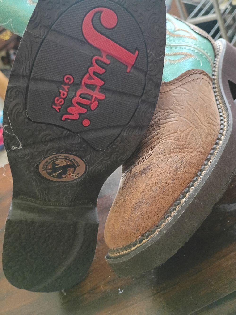 Turquoise and Brown Women's Western Boots - Justin Gypsy - Picture 3 of 5
